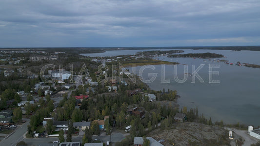 Slow Drone Flyover Toward Rotary Park, Old Town & Houseboats