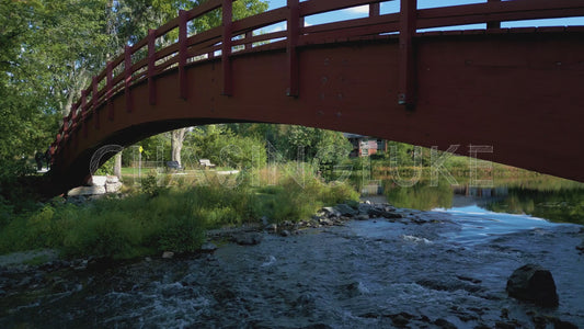 Pullback From Red Bridge Leading Into Stewart Park Over Tay River