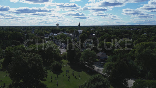 Sideways Aerial of Craig Street Cemetery, Church and Perth Landmarks