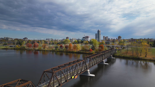 Pullback Aerial Over Commanda Bridge Toward Centretown West