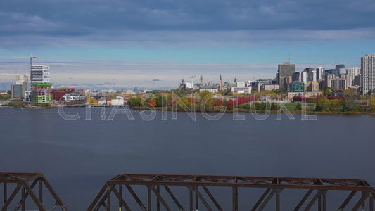 Slow Zoom Out Facing Parliament From Commanda Bridge Over Nepean Bay