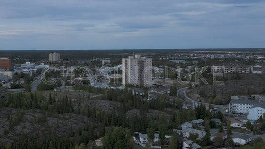 Slow Zoom Out Over Yellowknife Facing New Town