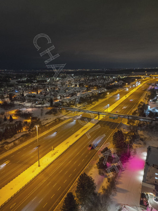 Night Timelapse Over Winter Highway 417 in Kanata, Ottawa