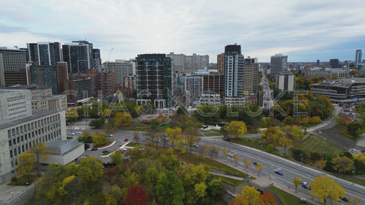 Sideways Drone Shot Above Fall Parks Revealing Library and Archives Canada