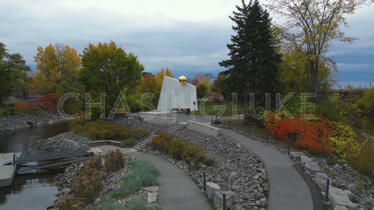 Smooth Camera Move Toward Royal Canadian Navy Monument in Fall
