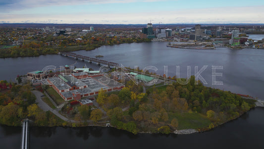Aerial Over Ottawa River Featuring Lemieux Island & Water Purification Plant