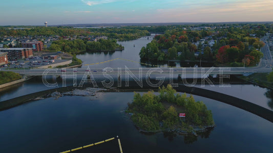 Static River Hover Facing Madawaska Blvd Bridge and Dam Outflow, Arnprior