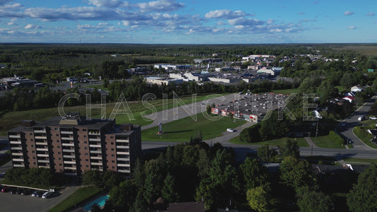 Aerial Pullback of Sunset Towers Condos With Perth Shopping District