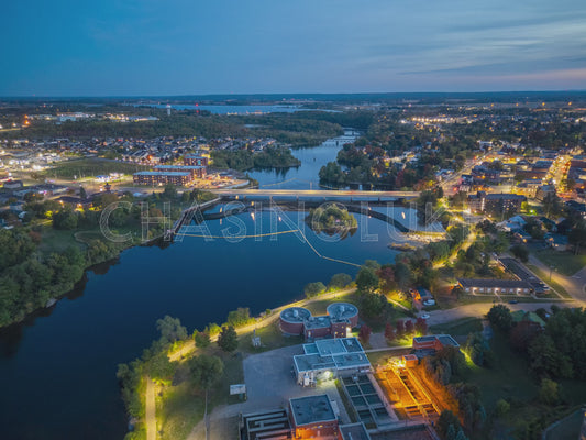 Hyperlapse Descent Over Madawaska River Bridge at Blue Hour, Arnprior