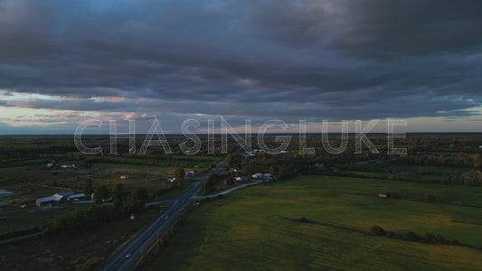 High Aerial Over Highway 7 North of Perth With Dark Clouds